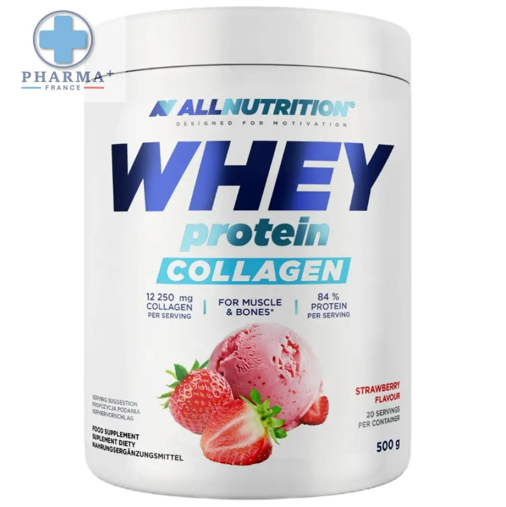 Pot allnutrition whey protéine au collagène fraise 908 g blanc pour supplément nutritionnel proteique