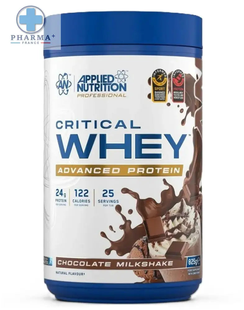 Blue container d’applied nutrition critical whey protéine saveur chocolate milkshake 2 kg pour nutrition sportive