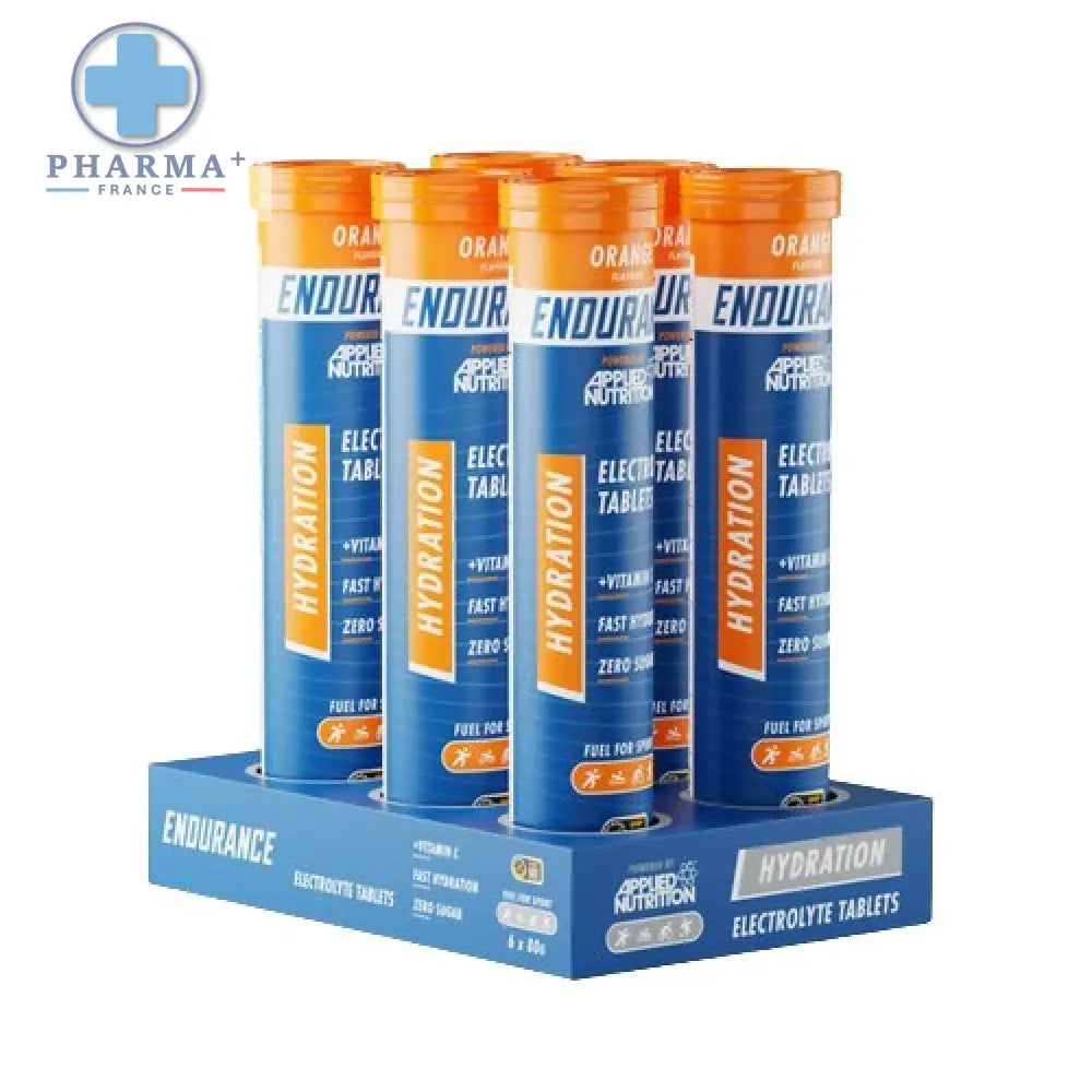 Bouteilles cylindriques bleues et orange d applied nutrition endurance hydratation électrolytes avec 20 comprimés