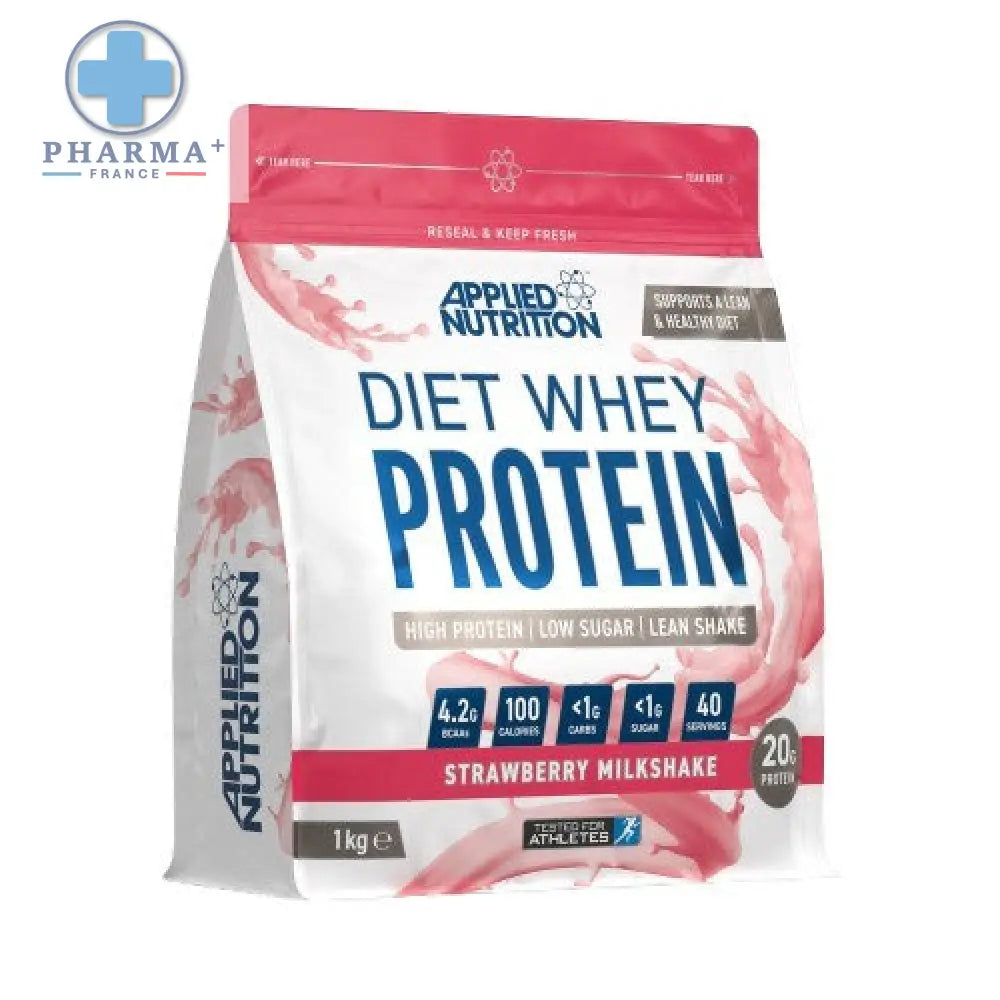 Applied nutrition protéine diet strawberry milkshake en poudre de whey diet 1 kg dans un sachet refermable rouge