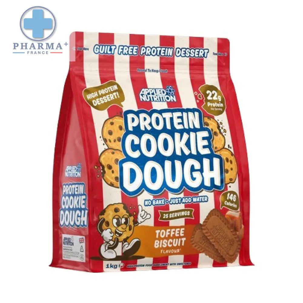 Sac rayé rouge et blanc de applied nutrition protéine saveur toffee biscuit pour complément alimentaire de 2 kg