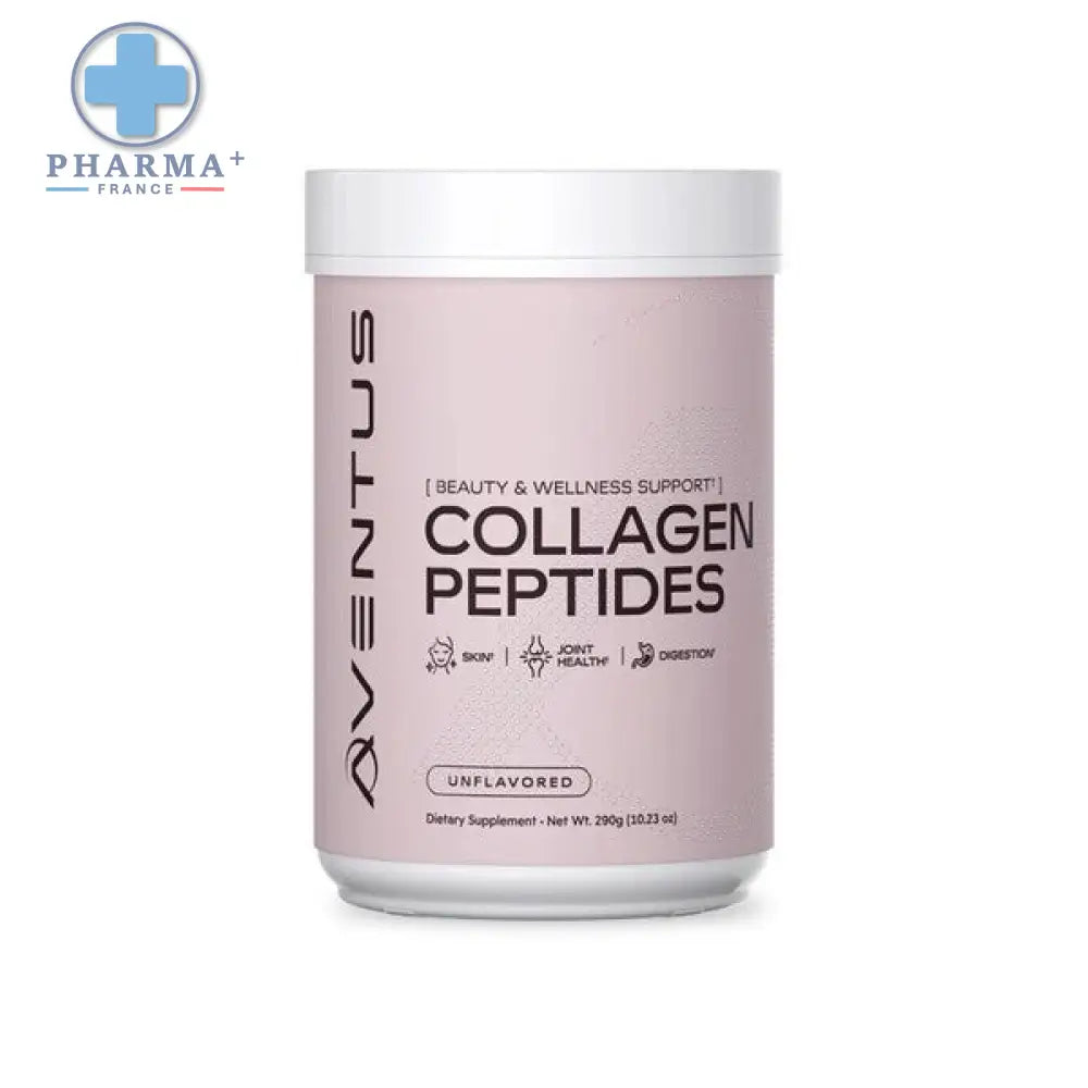 Conteneur cylindrique rose mat avec couvercle blanc pour aventus supplements collagène peptides en poudre 300 g