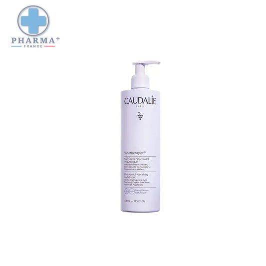 Flacon pompe blanc de lotion hydratante Caudalie Vinotherapist avec huile de graines