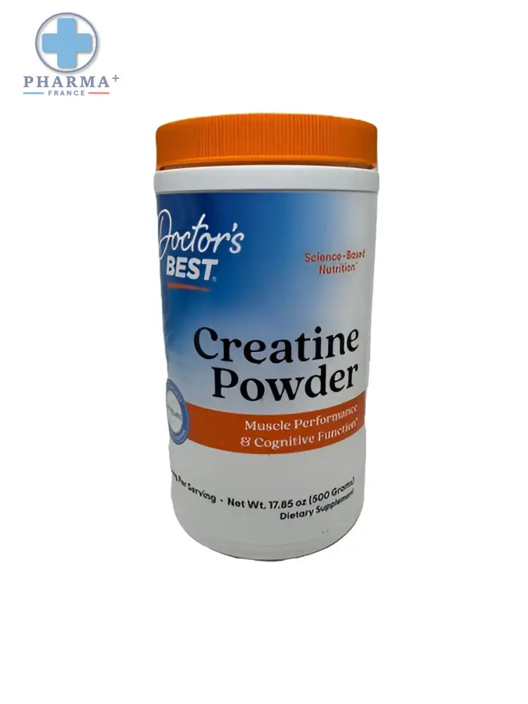 Doctor’s best créatine poudre énergie musculaire 300 g en emballage blanc cylindrique avec couvercle orange et étiquette bleue