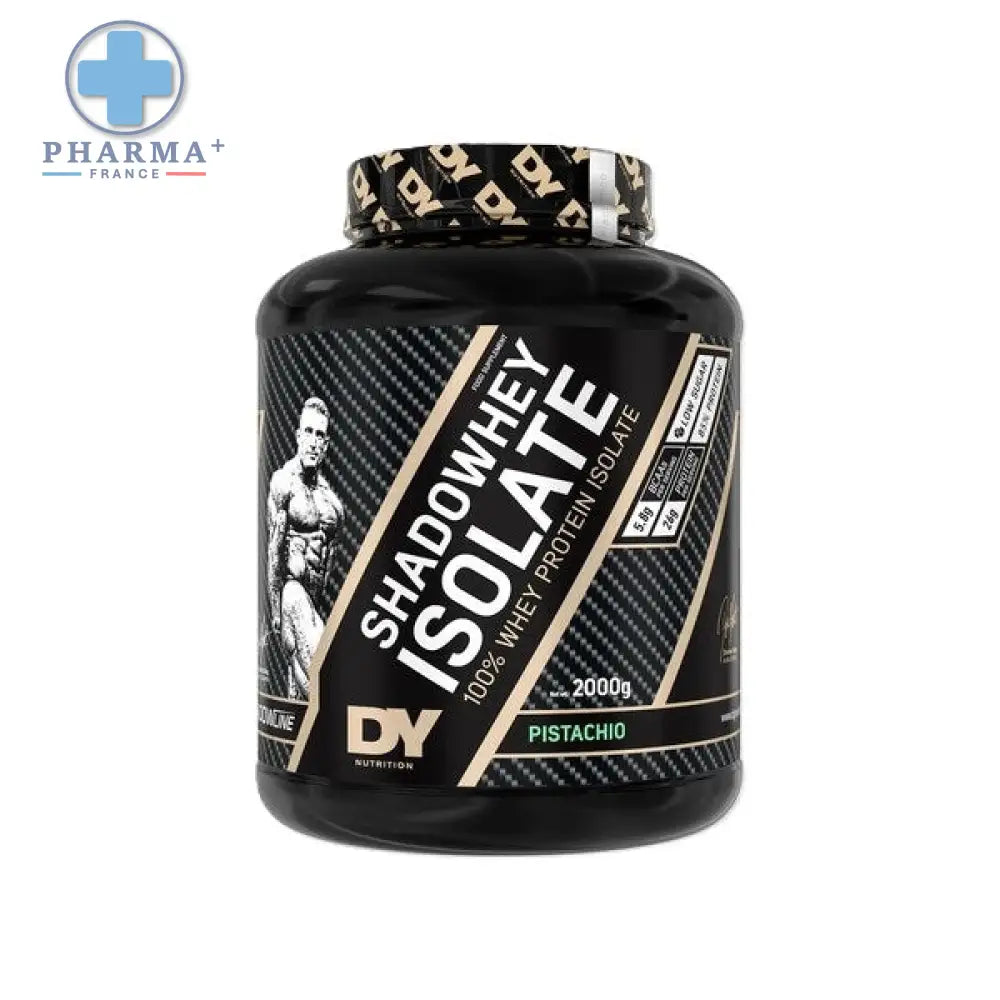 Contenant en plastique noir de dorian yates shadowhey isolate protéine en poudre saveur pistache 2kg