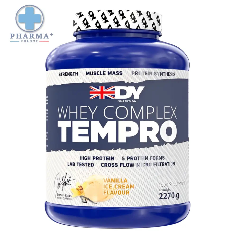 Conteneur bleu de dy nutrition dorian yates whey complex protéine vanille en poudre 2 kg pour supplément sportif
