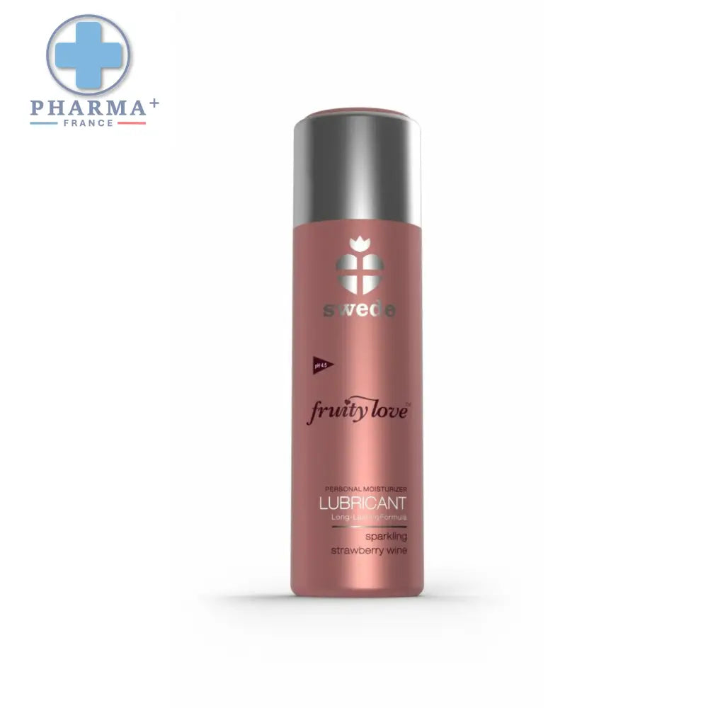 Bouteille métallique rose de lubrifiant à base d’eau Groupe Nobélis saveur fraise pétillante
