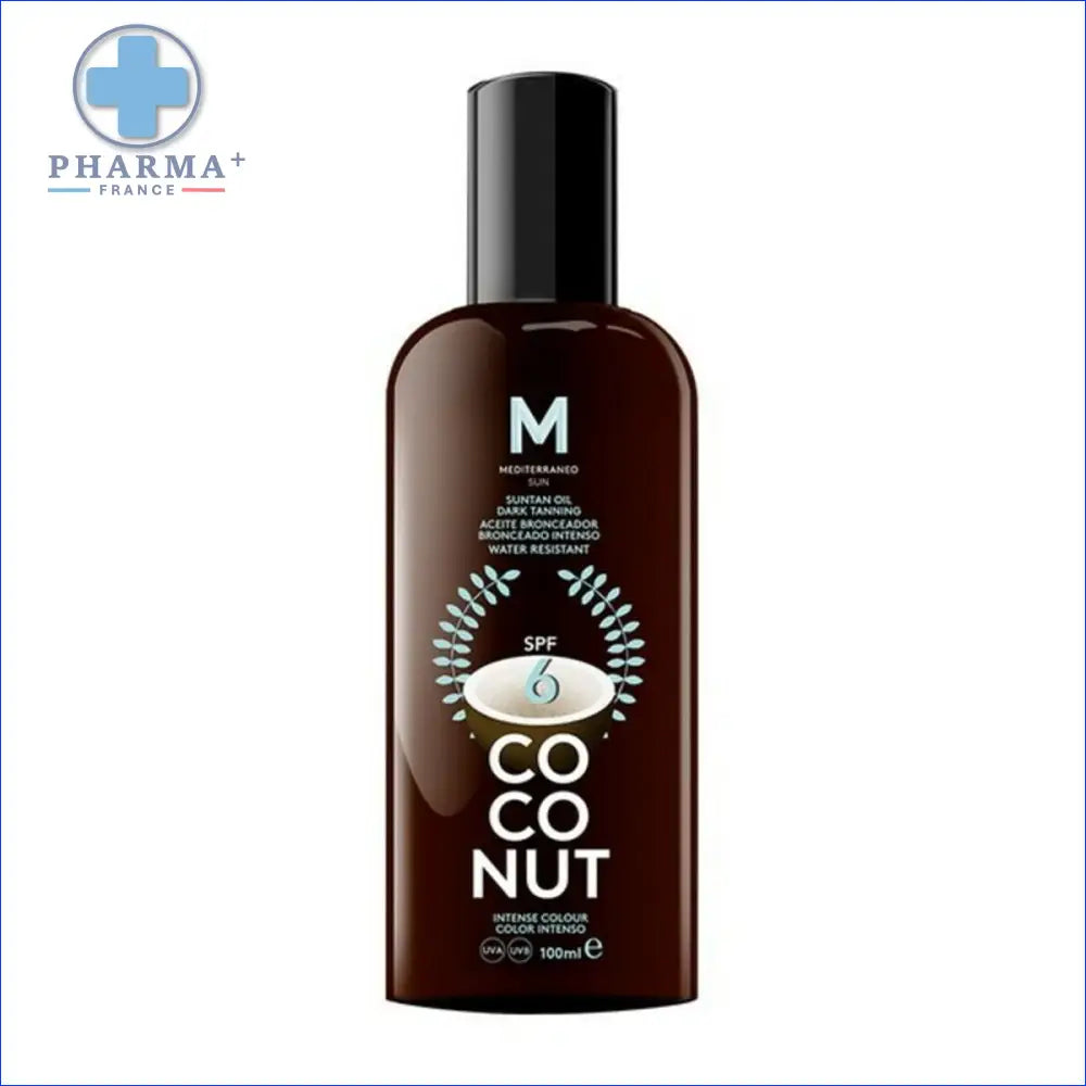 Bouteille marron foncé de protection solaire suntan groupe nobélis avec design coco SPF 6