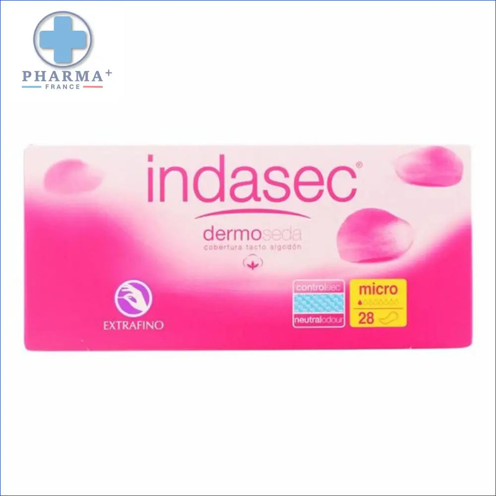 Pochette rose et blanche de serviettes hygiéniques micro-fines Indasec Dermo Seda Groupe Nobélis