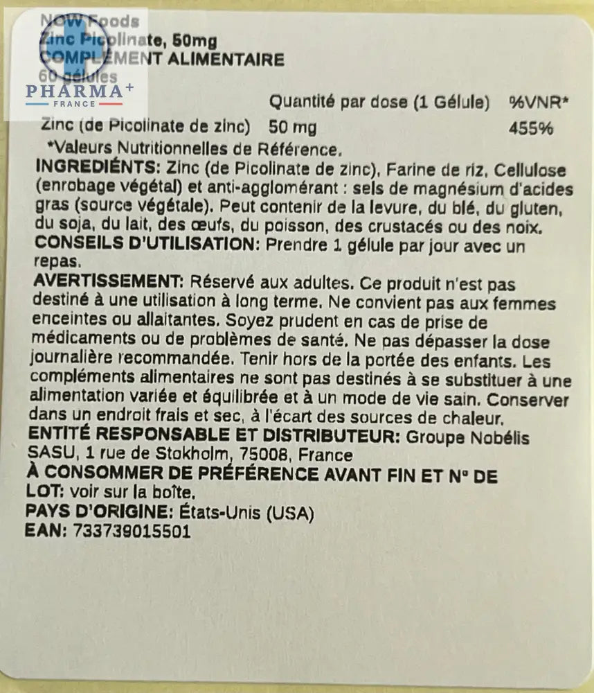 NOW Foods – Zinc Picolinate 50 mg – 60 gélules