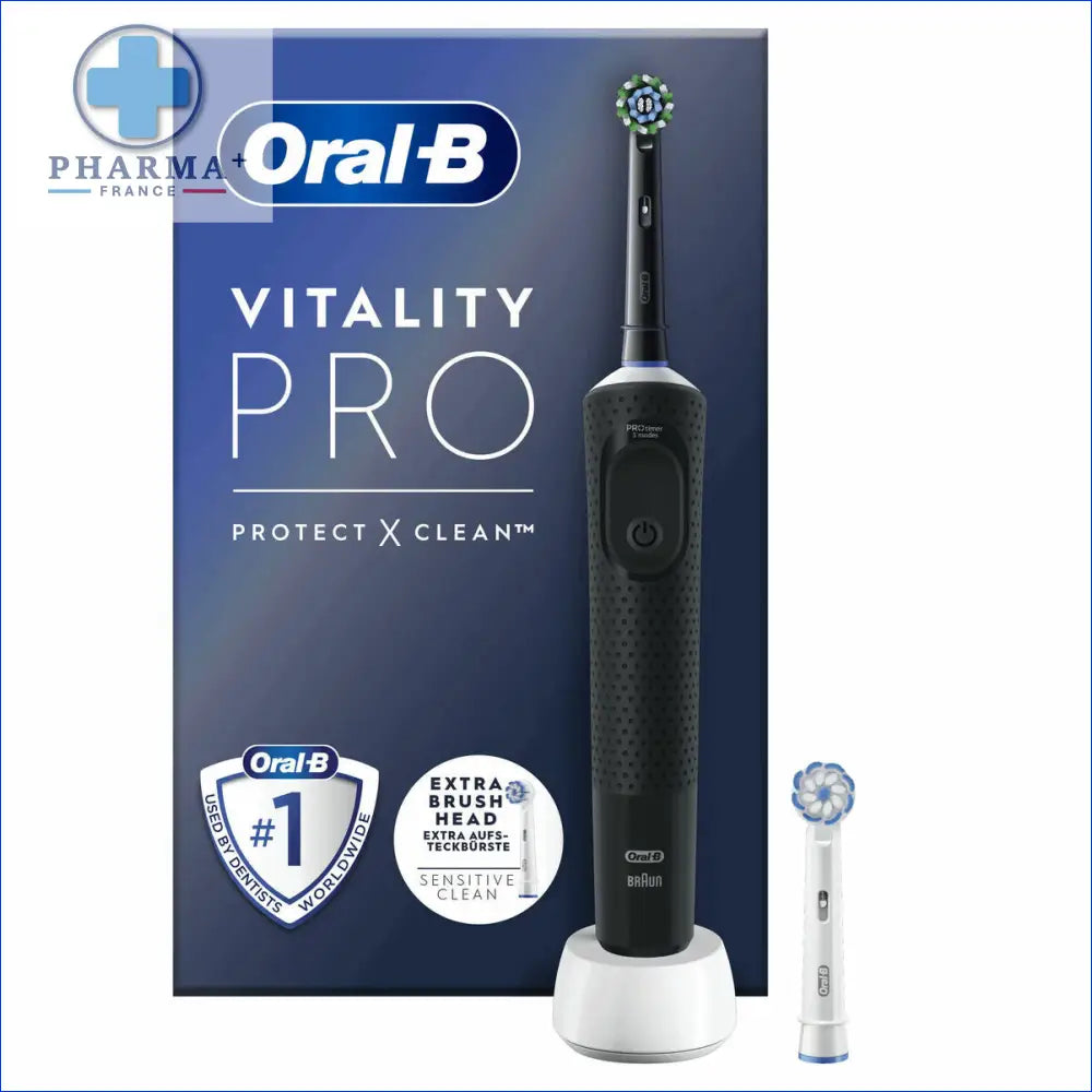 Brosse à dents électrique vitality pro noir groupe nobélis sasu avec chargeur et tête supplémentaire