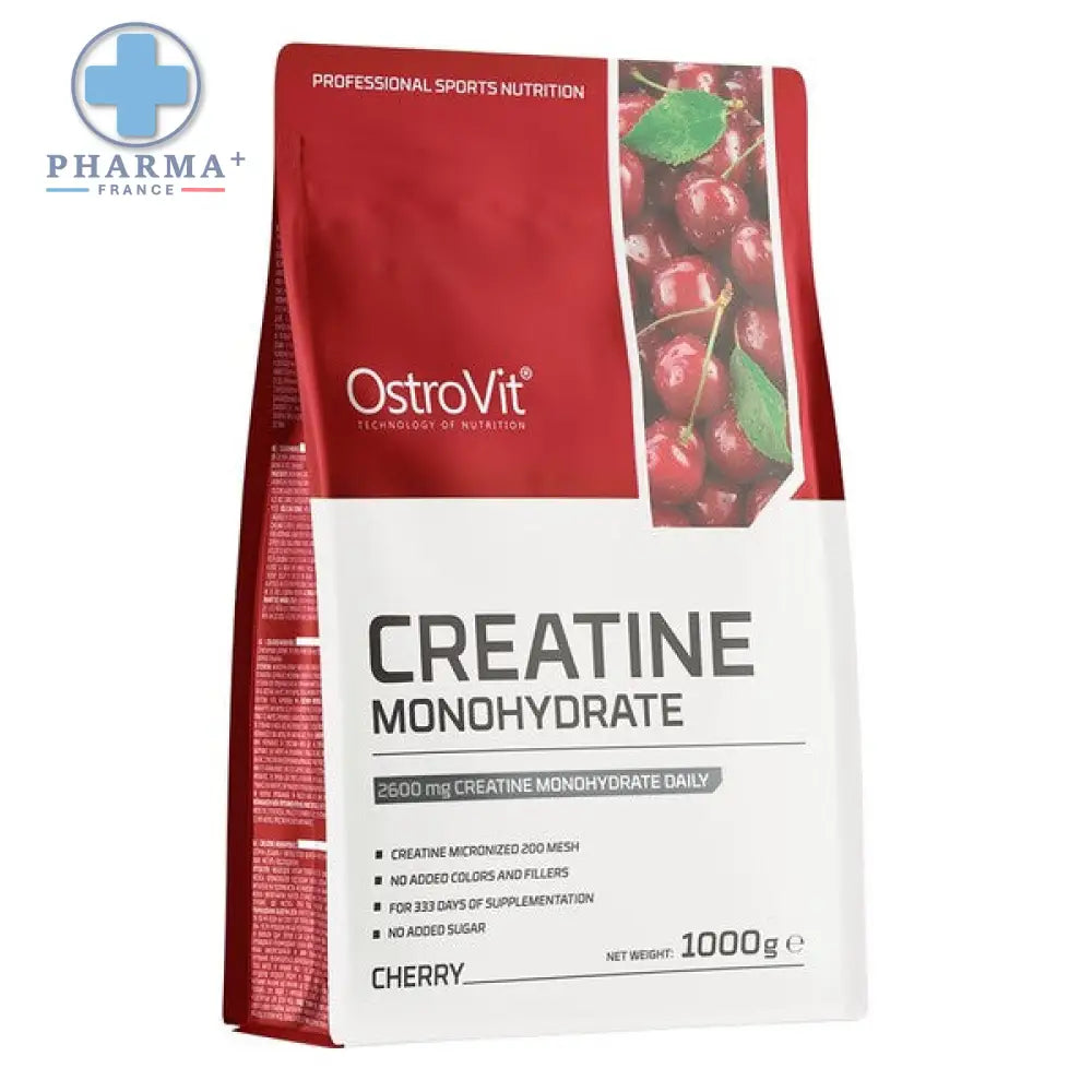 Sac rouge et blanc ostrovit créatine monohydrate cerise poudre 1000 g poids net pour performance sportive