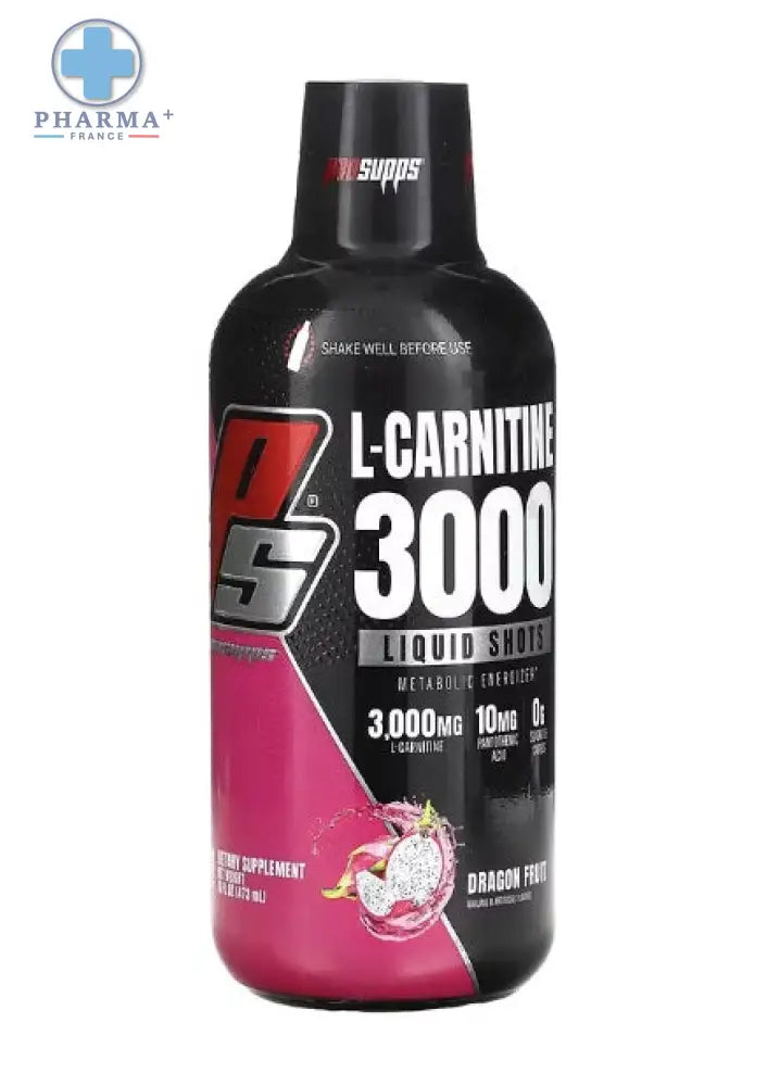 Bouteille noire et rose de prosupps complément sportif l-carnitine 3000 saveur dragon fruit en format 473 ml