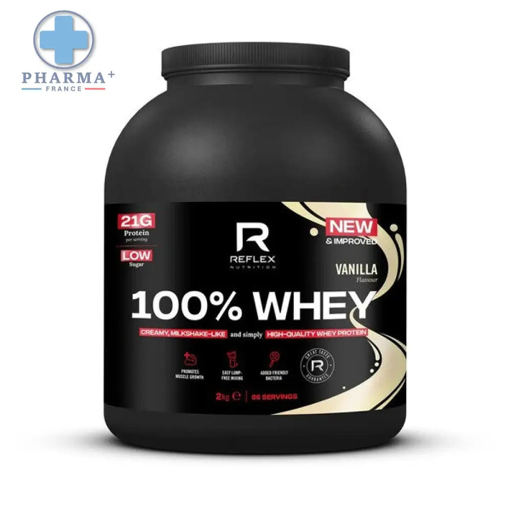 Boîte noire de reflex nutrition protéine 100 pour cent whey vanille poudre pour nutrition sportive protéinée