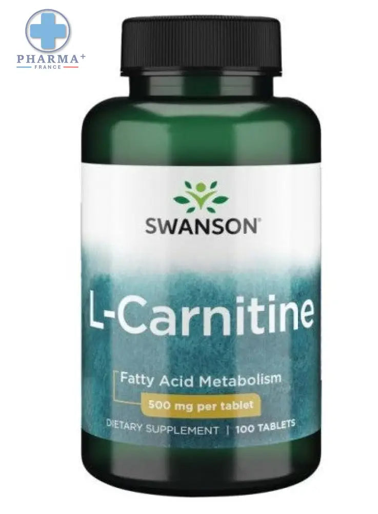 Bouteille verte en plastique avec capsule noire et étiquette swanson l-carnitine complément sportif l-carnitine 60 gélules
