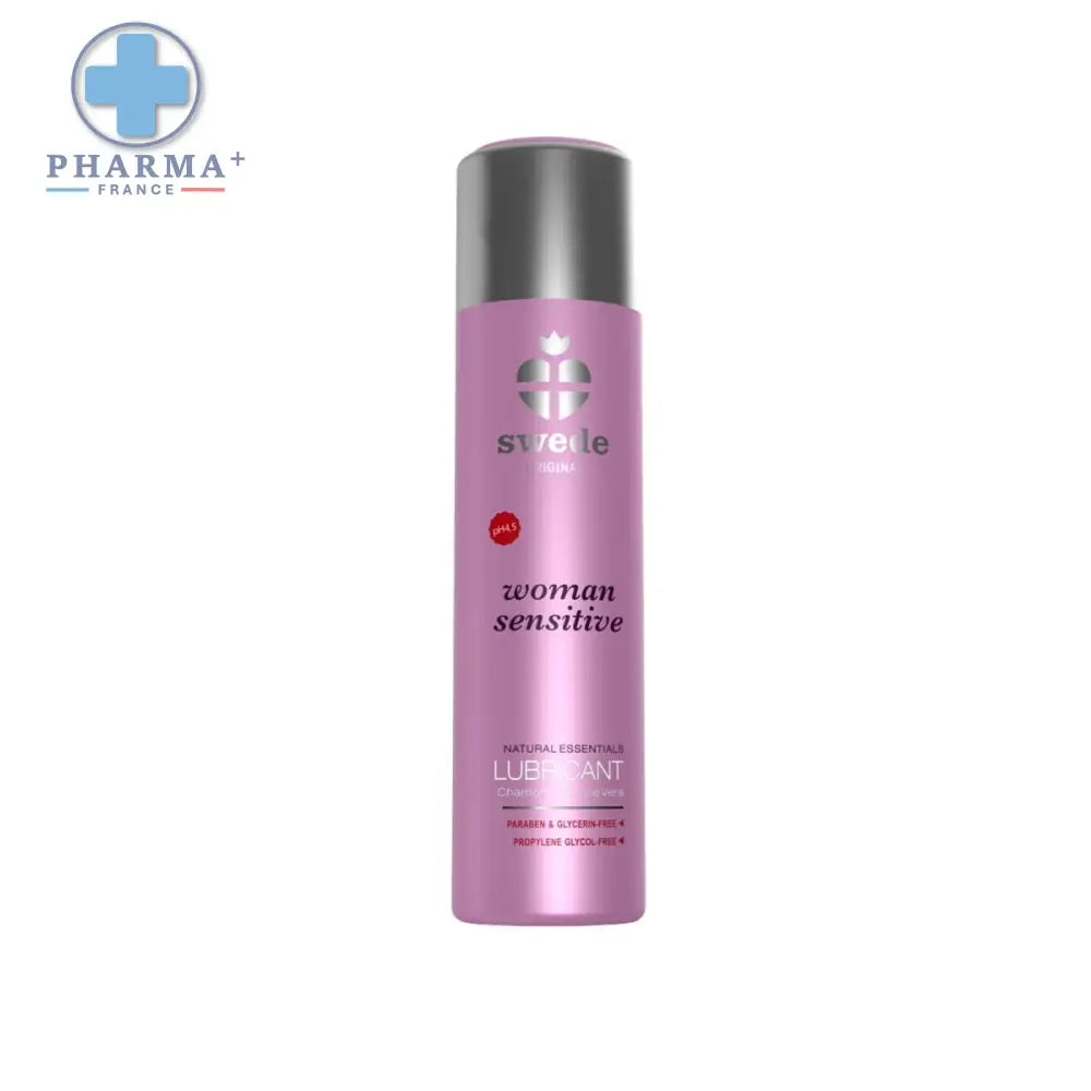 Photo d’une bouteille rose de lubrifiant à base d’eau Swede Woman Sensitive 100 ml