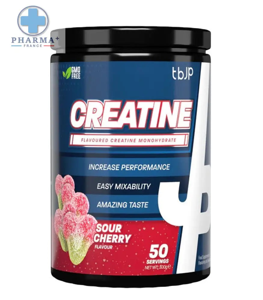 Complément alimentaire destiné aux sportifs créatine monohydrate saveur sour cherry en pot noir TRAINED BY JP 500 g