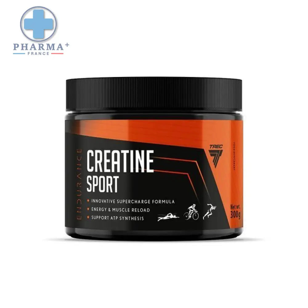 Trec nutrition créatine poudre endurance format pot orange et noir avec lid noir côtelé pour nutrition endurance créatine