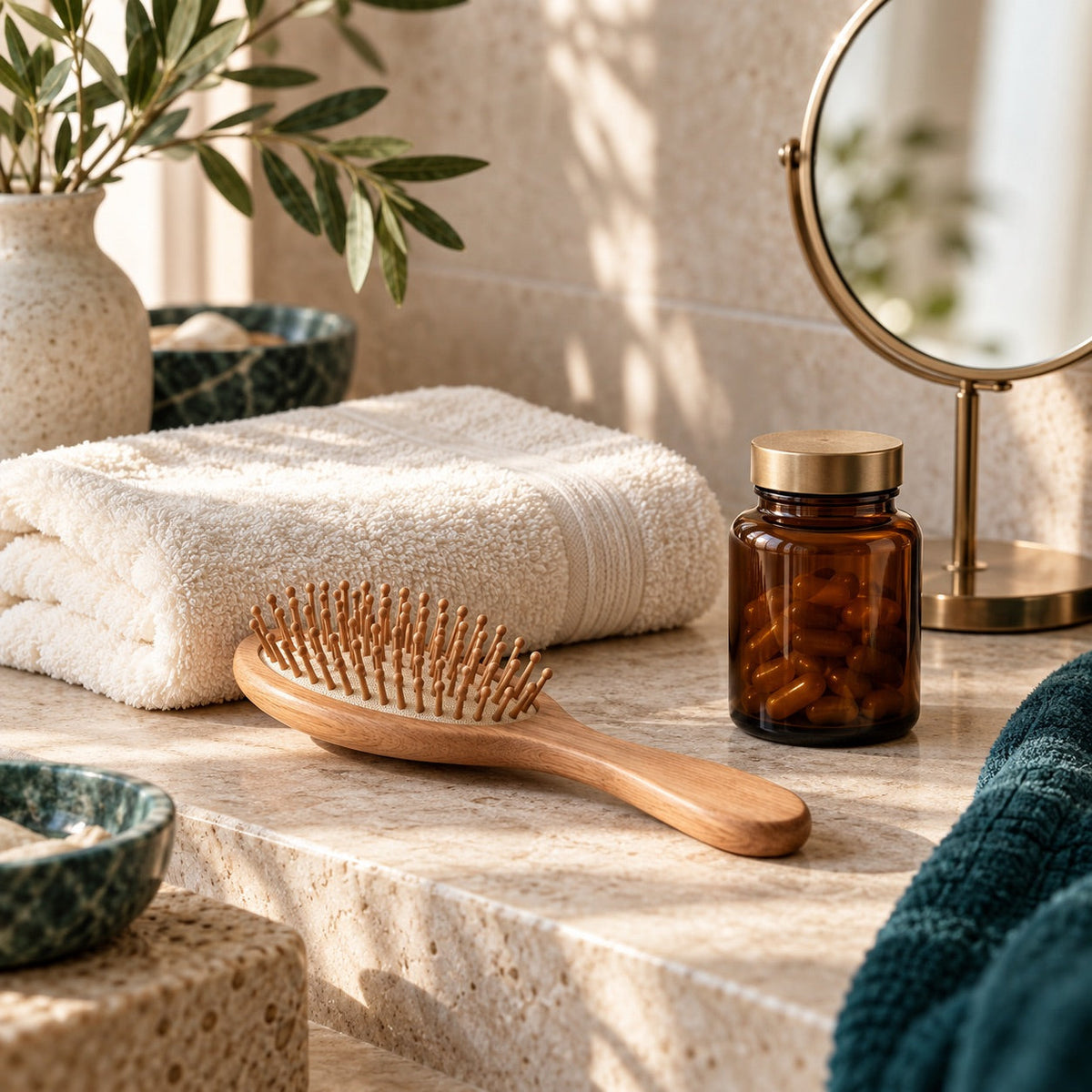 Brosse à cheveux et compléments pour la routine beauté