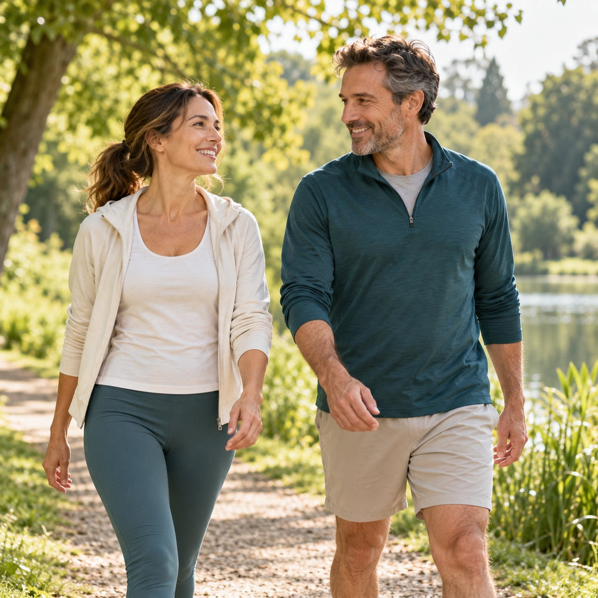Femme et homme lors d’une promenade en plein air