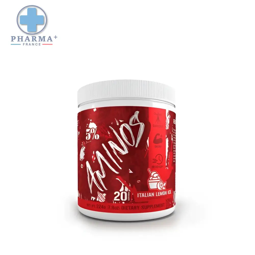Conteneur cylindrique rouge et blanc de formule d’acides aminés 5 nutrition saveur citron glacé italien 414 g