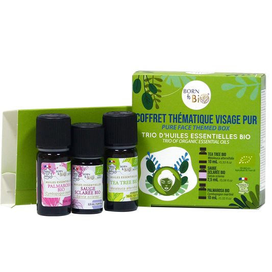 NÉ(E) COFFRET HUILES ESSENTIELLES BIOLOGIQUES VISAGE PUR 3 X 10 ML