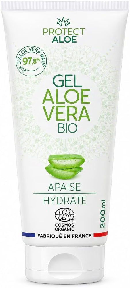 Gel Aloe Vera Bio 97,8% – Apaise et Hydrate – Certifié COSMOS ORGANIC – 200 ml – Fabriqué en France