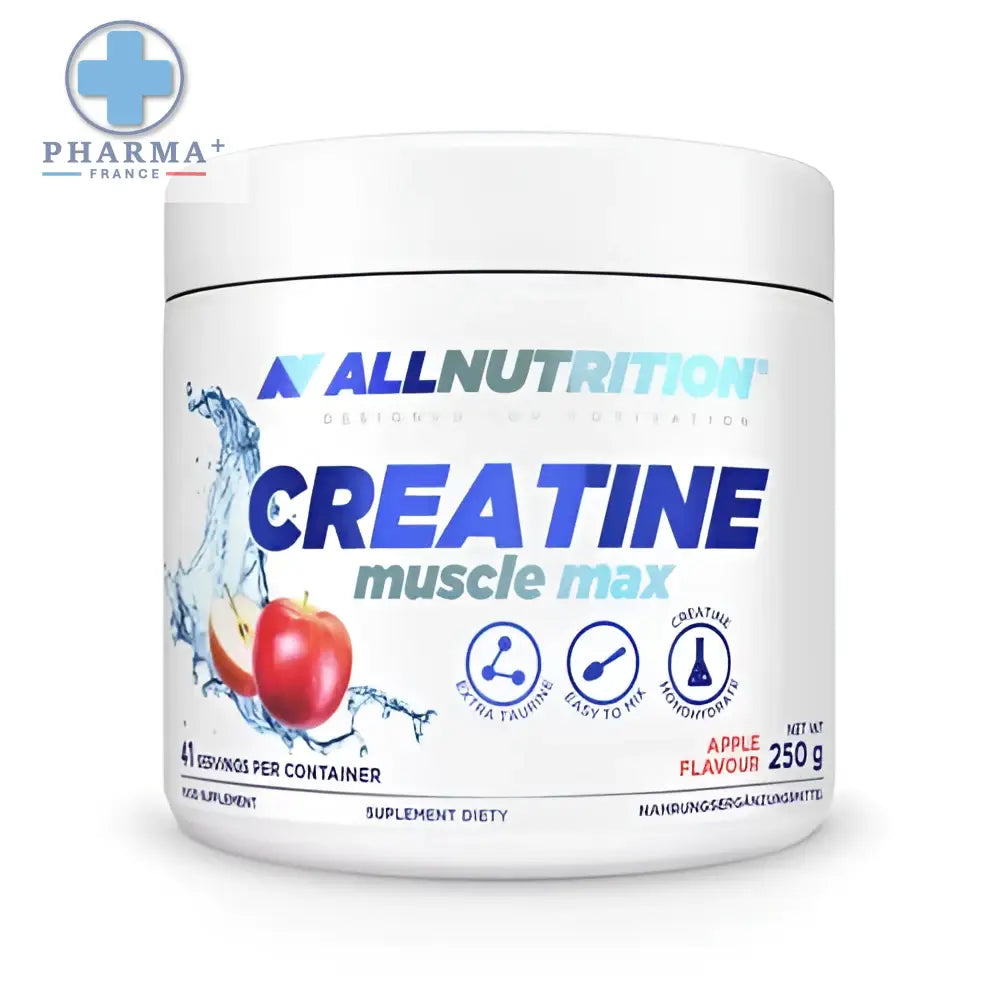 Pot cylindrique blanc allnutrition créatine muscle max saveur pomme 250 g pour performance musculaire