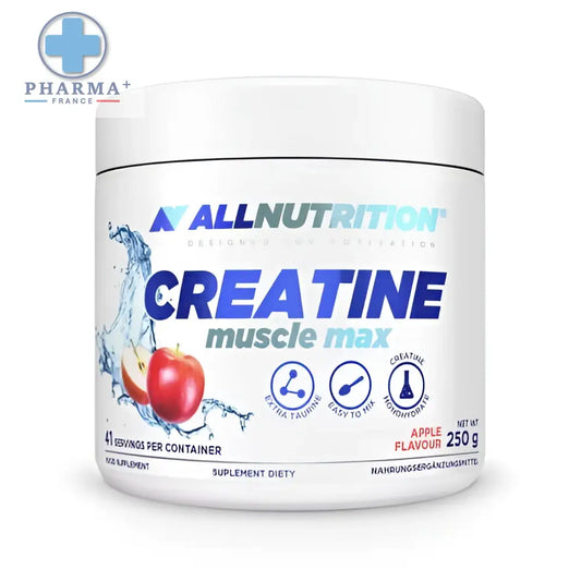 Pot cylindrique blanc allnutrition créatine muscle max saveur pomme 250 g pour performance musculaire