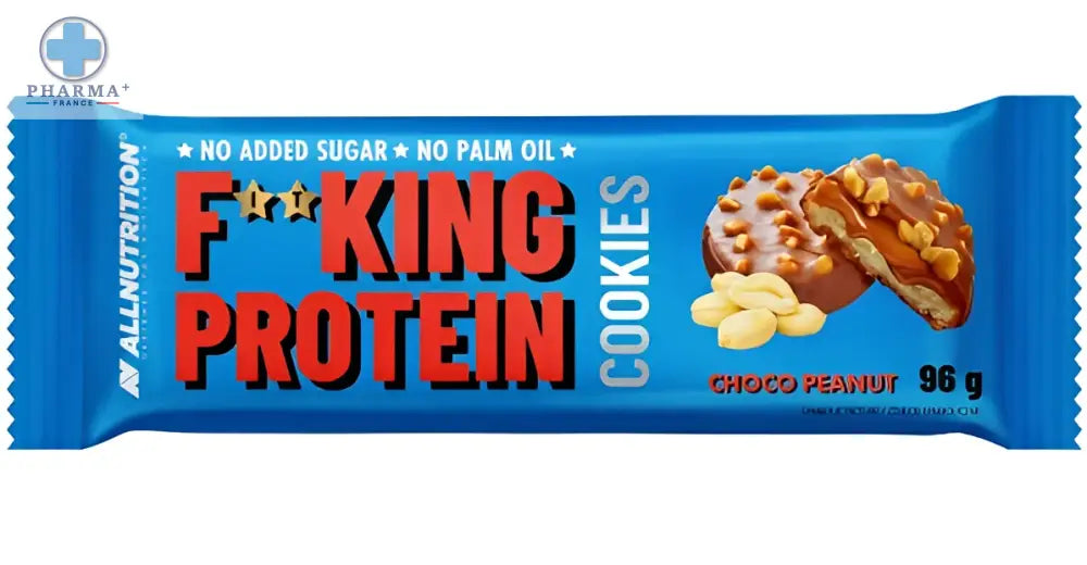 Allnutrition fitking protéine cookies choco peanut 96 g emballage bleu saveur chocolat et cacahuète