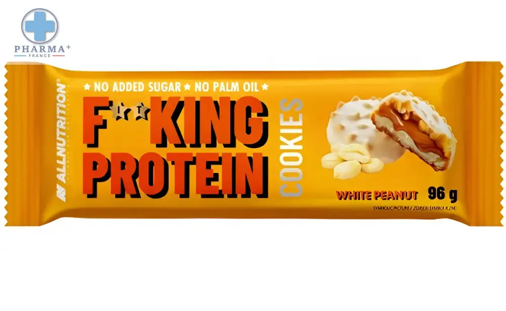 Emballage orange allnutrition fitking protéine cookies white peanut saveur snack protéiné 128 g bold noir et blanc