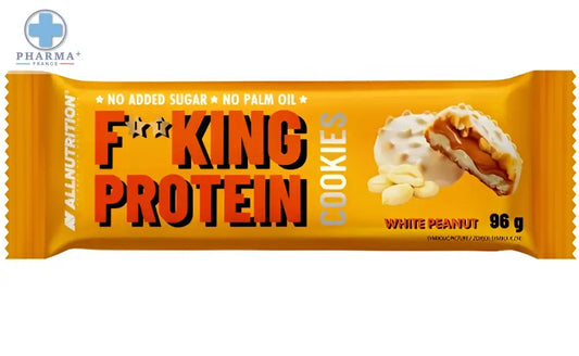 Emballage orange allnutrition fitking protéine cookies white peanut saveur snack protéiné 128 g bold noir et blanc