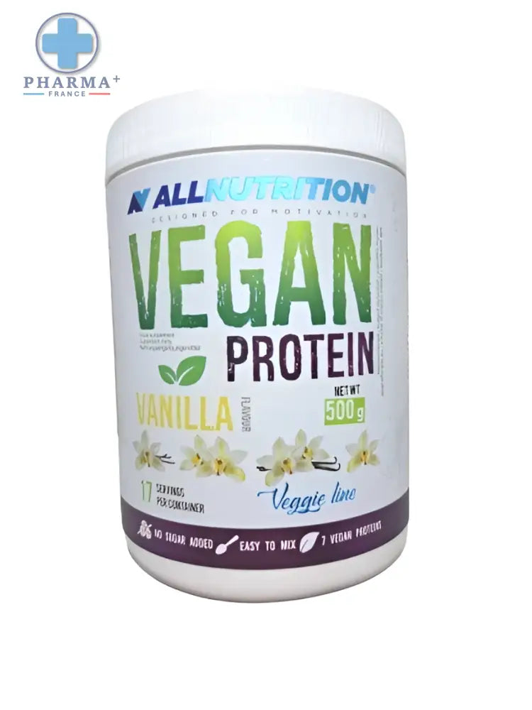 Pot de 500 g de allnutrition vegan protéine saveur vanille en poudre protéine végétale complète