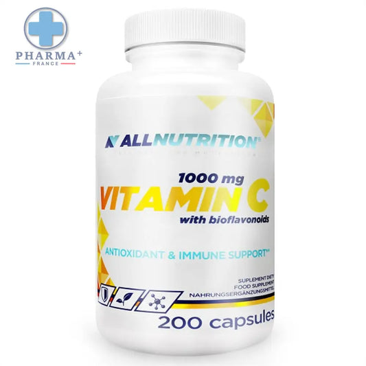 Flacon blanc en plastique allnutrition vitamine c with bioflavonoids 1000 mg contenant 200 gélules