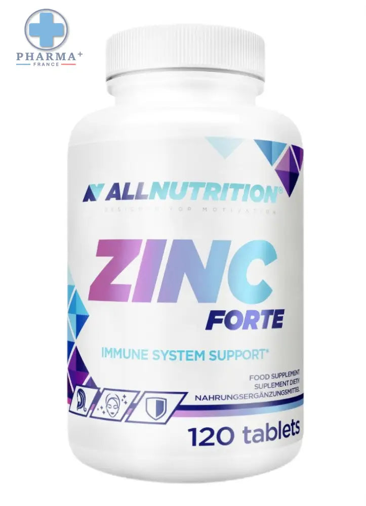 Bouteille blanche en plastique allnutrition zinc forte complément alimentaire 120 comprimés soutien système immunitaire