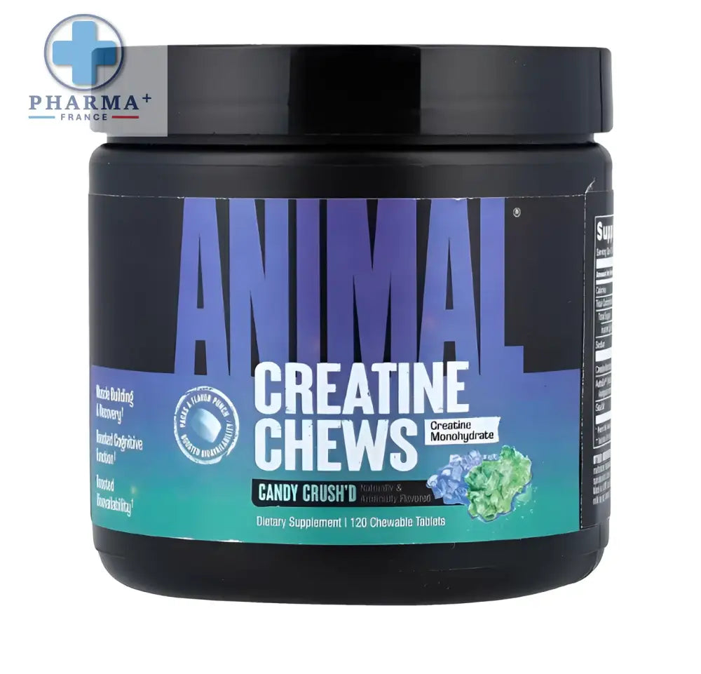 Boîte noire en plastique d animal créatine chews creapure goût candy crush 120 unités pour complément sportif