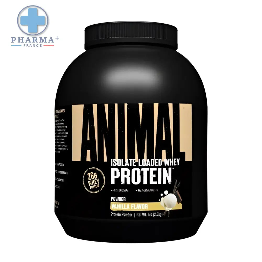 Contenant noir en plastique de whey isolate animal animal saveur vanille pour protéine de récupération sportive