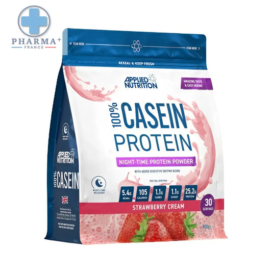 Sachet de protéine casein strawberry cream applied nutrition 1,8 kg en poudre 100% casein protéine