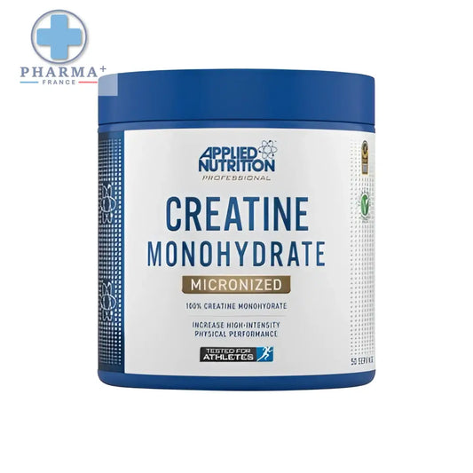 Container bleu et blanc de applied nutrition créatine monohydrate micronisée 250 g pour nutrition sportive professionnelle