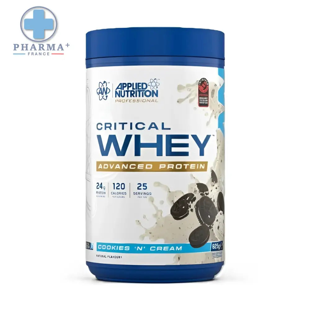 Contenant cylindrique bleu de applied nutrition critical whey protéine cookies n cream 2 kg pour usage professionnel