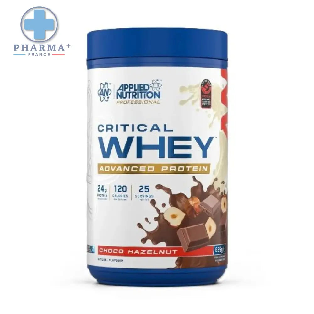Contenant cylindrique bleu de applied nutrition critical whey protéine choco hazelnut 2 kg pour nutrition avancée