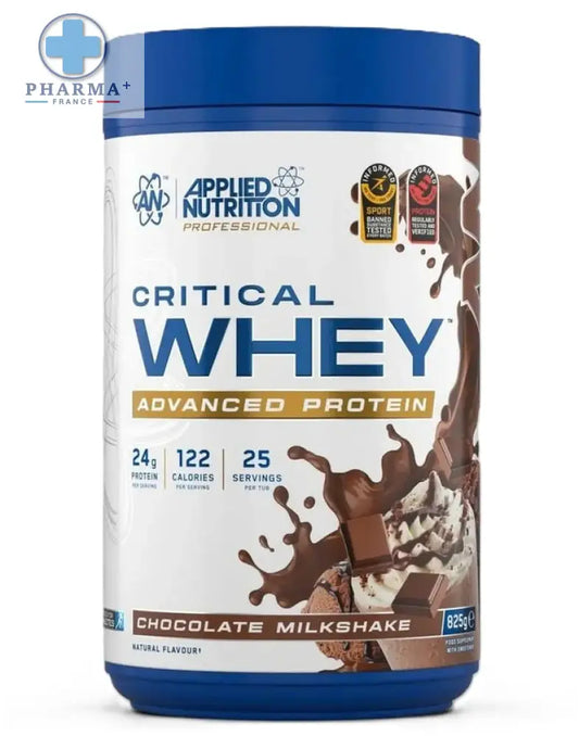 Blue container d’applied nutrition critical whey protéine saveur chocolate milkshake 2 kg pour nutrition sportive