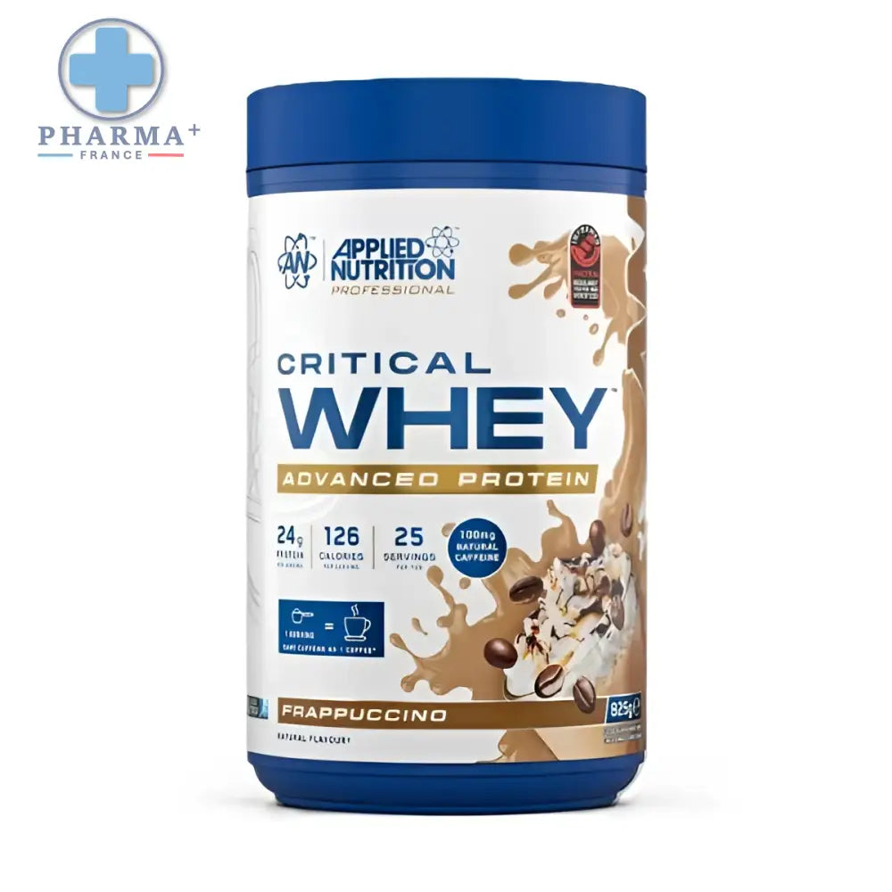 Contenant cylindrique bleu de applied nutrition critical whey protéine frappuccino 2 kg pour nutrition sportive avancée