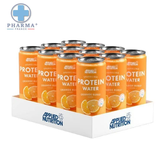 Canettes en aluminium orange applied nutrition sparkling eau protéinée pétillante saveur orange burst 330 ml
