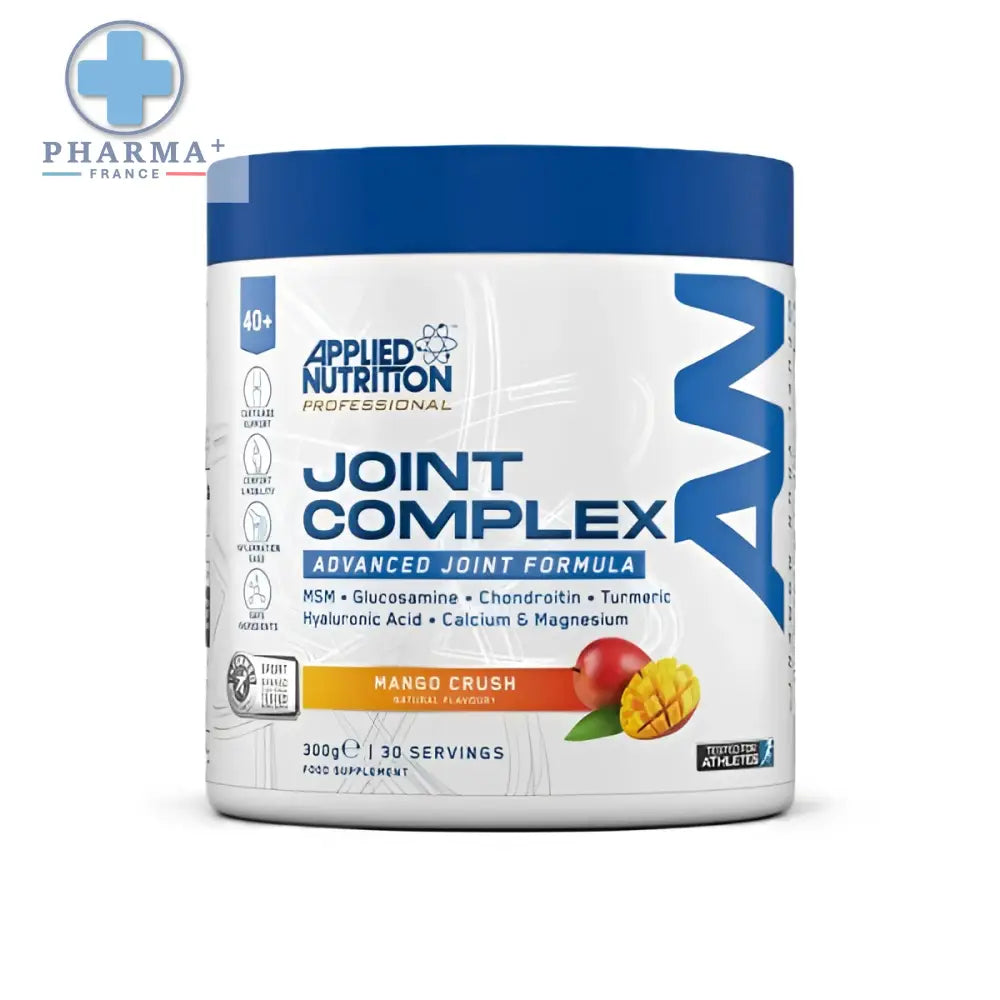 Conteneur cylindrique bleu et blanc de applied nutrition joint defender complexe articulaire saveur mango crush 290 g