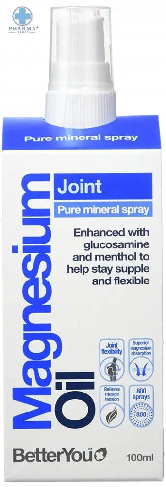 Bouteille rectangulaire blanche et bleue de betteryou huile de magnésium joint spray avec pompe blanche 100 ml