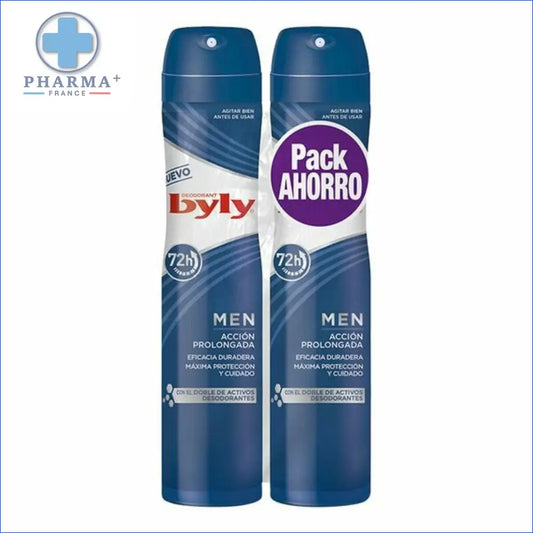 Image de deux aérosols de déodorant pour hommes Byly groupe nobélis sasu 72h