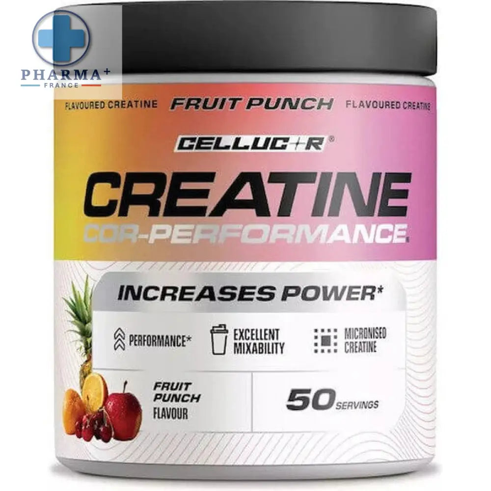 Cellucor cor-performance créatine performance fruit punch 306 g pot dégradé fruit punch avec étiquette détaillant ses bienfaits
