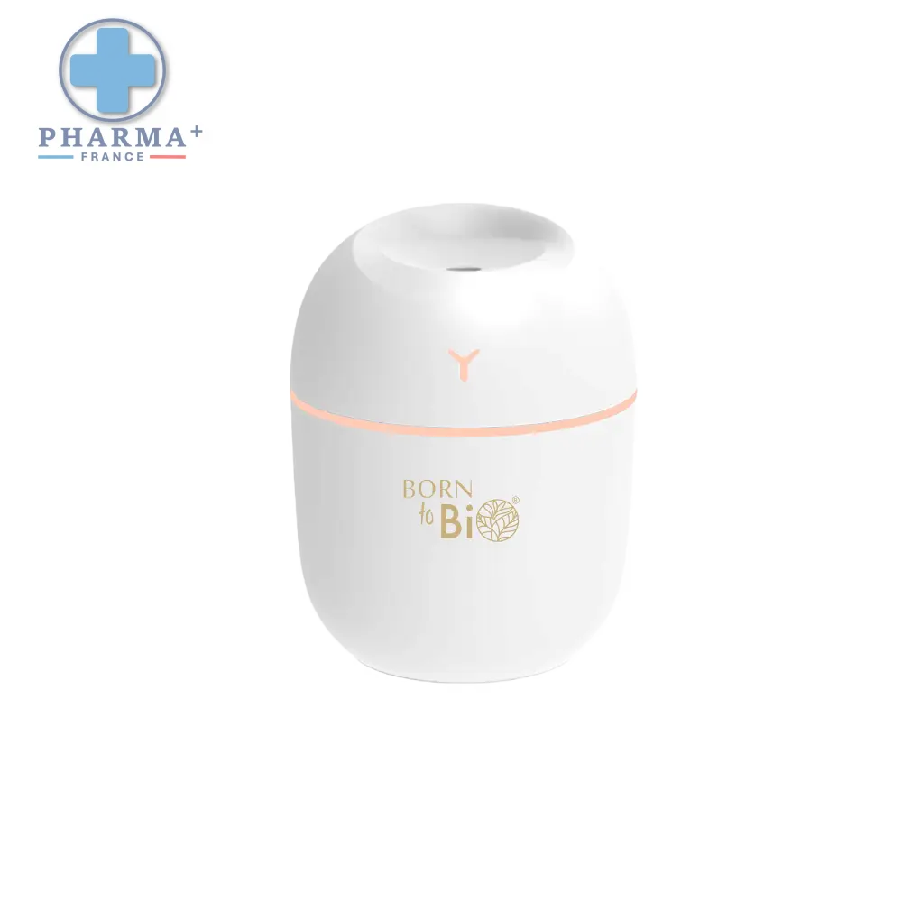 Humidificateur nomade blanc en céramique avec anneau pêche doux et marquage doré born to bi 220 ml