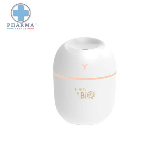 Humidificateur nomade blanc en céramique avec anneau pêche doux et marquage doré born to bi 220 ml